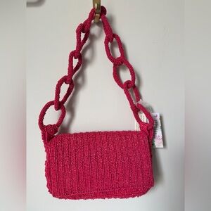 Viral Beaded Pink Chain-Link Shoulder Bag